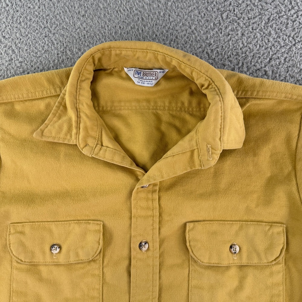 Five Brother Chamois Shirt Mens Medium Tall M Mustard Yellow Solid Vintage‎ USA